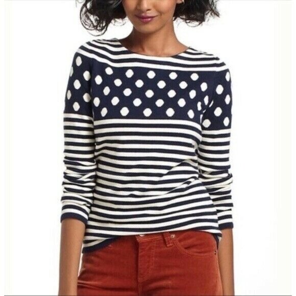 Anthropologie Sparrow Size S Polka Dot Striped Pullover Knit Sweater Blue - Picture 1 of 8